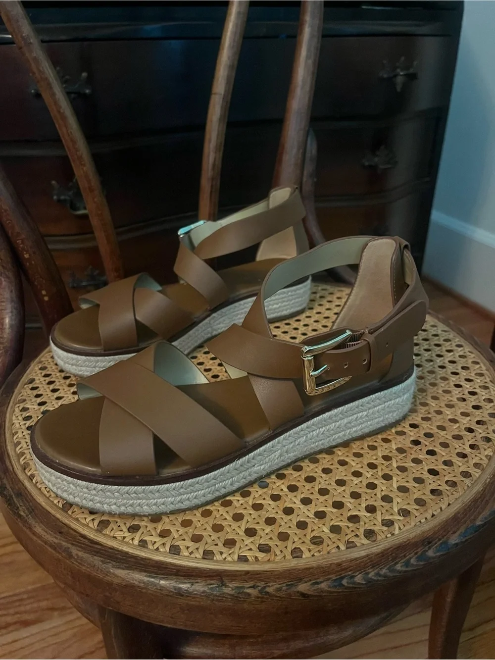 MICHAEL Michael Kors Tan Leather Espadrille Platform Sandals